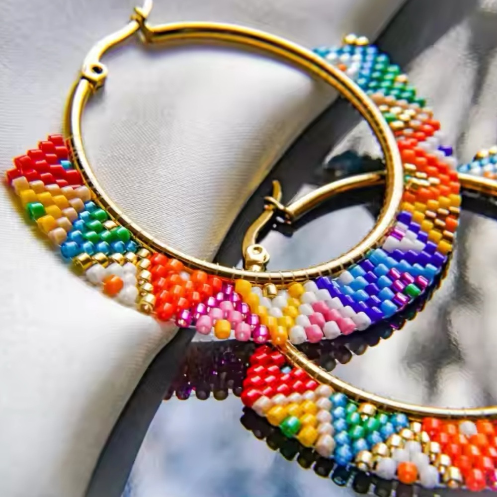 Lucille - Bohemia Style Circle Bead Rainbow Earrings ( Hand Knitting) NWT
